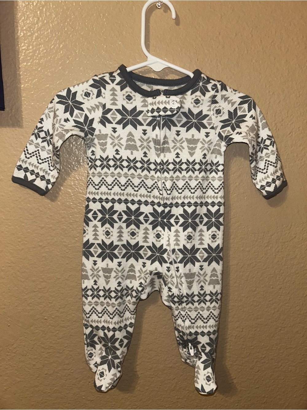 Cozy Gray & White Fair Isle Footed One-Piece for babies